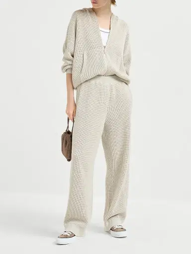 Brunello Cucinelli Women's Cotton Sparkling Net Knit Trousers - Oat | Thumbnail 6 Brunello Cucinelli Women's Cotton Sparkling Net Knit Trousers - Oat | Thumbnail 6