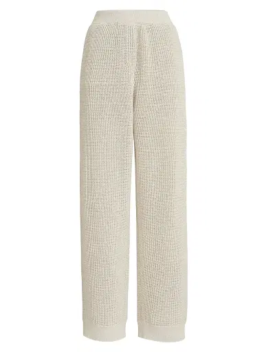 Brunello Cucinelli Women's Cotton Sparkling Net Knit Trousers - Oat | Thumbnail 1 Brunello Cucinelli Women's Cotton Sparkling Net Knit Trousers - Oat | Thumbnail 1
