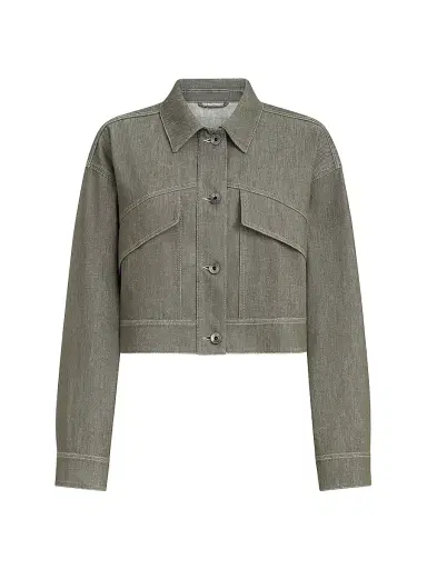 Brunello Cucinelli Women's Cotton Denim Effect Twill Outerwear Jacket with Monili - Olive - Size 14 | Thumbnail 1 Brunello Cucinelli Women's Cotton Denim Effect Twill Outerwear Jacket with Monili - Olive - Size 14 | Thumbnail 1