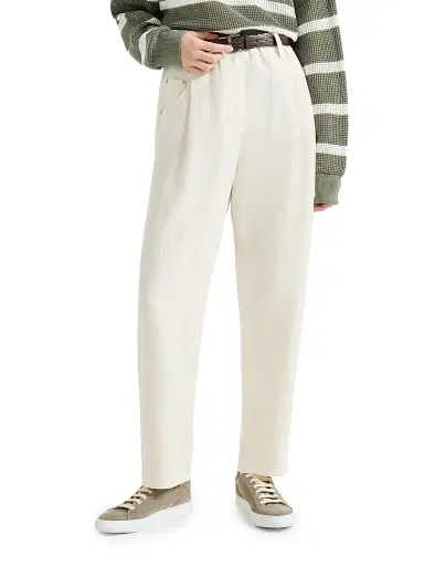 Brunello Cucinelli Women's Viscose and Linen Fluid Twill Baggy Trousers with Monili - Ivory - Size 16 | Thumbnail 2 Brunello Cucinelli Women's Viscose and Linen Fluid Twill Baggy Trousers with Monili - Ivory - Size 16 | Thumbnail 2