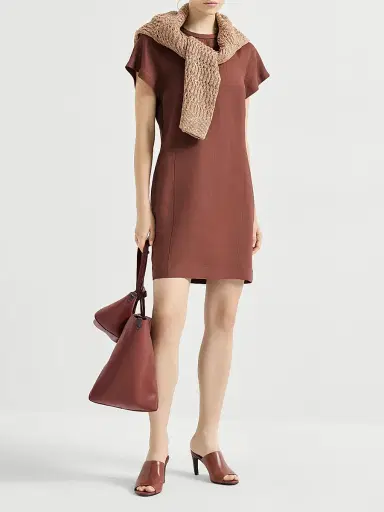 Brunello Cucinelli Women's Viscose and Linen Fluid Twill T-Shirt Dress | Thumbnail 6 Brunello Cucinelli Women's Viscose and Linen Fluid Twill T-Shirt Dress | Thumbnail 6