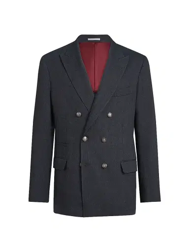 Brunello Cucinelli Men's Chevron One and a Half Breasted Deconstructed Blazer with Metal Buttons - Anthracite - Size 42 | Thumbnail 2 Brunello Cucinelli Men's Chevron One and a Half Breasted Deconstructed Blazer with Metal Buttons - Anthracite - Size 42 | Thumbnail 2
