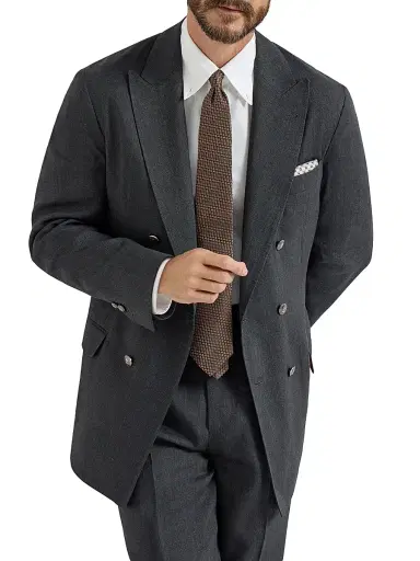 Brunello Cucinelli Men's Chevron One and a Half Breasted Deconstructed Blazer with Metal Buttons - Anthracite - Size 42 | Thumbnail 5 Brunello Cucinelli Men's Chevron One and a Half Breasted Deconstructed Blazer with Metal Buttons - Anthracite - Size 42 | Thumbnail 5