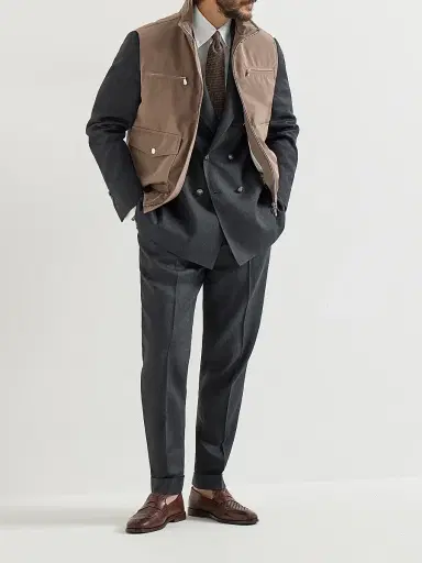 Brunello Cucinelli Men's Chevron One and a Half Breasted Deconstructed Blazer with Metal Buttons - Anthracite - Size 42 | Thumbnail 6 Brunello Cucinelli Men's Chevron One and a Half Breasted Deconstructed Blazer with Metal Buttons - Anthracite - Size 42 | Thumbnail 6