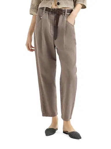 Brunello Cucinelli Women's Garment Dyed Five Pocket Trousers in Cotton and Linen Cover | Thumbnail 2 Brunello Cucinelli Women's Garment Dyed Five Pocket Trousers in Cotton and Linen Cover | Thumbnail 2