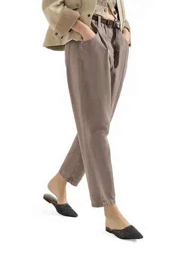 Brunello Cucinelli Women's Garment Dyed Five Pocket Trousers in Cotton and Linen Cover | Thumbnail 3 Brunello Cucinelli Women's Garment Dyed Five Pocket Trousers in Cotton and Linen Cover | Thumbnail 3