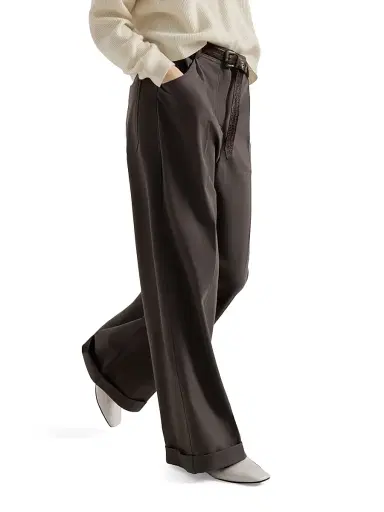 Brunello Cucinelli Women's Stretch Cotton Lightweight French Terry Wide Track Trousers - Brown | Thumbnail 3 Brunello Cucinelli Women's Stretch Cotton Lightweight French Terry Wide Track Trousers - Brown | Thumbnail 3