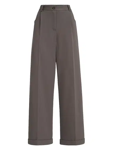 Brunello Cucinelli Women's Stretch Cotton Lightweight French Terry Wide Track Trousers - Brown | Thumbnail 1 Brunello Cucinelli Women's Stretch Cotton Lightweight French Terry Wide Track Trousers - Brown | Thumbnail 1