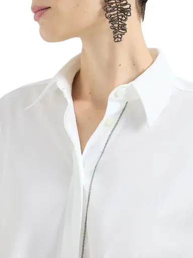 Brunello Cucinelli Women's Stretch Cotton Poplin Shirt with Shiny Trim | Thumbnail 4 Brunello Cucinelli Women's Stretch Cotton Poplin Shirt with Shiny Trim | Thumbnail 4