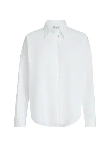 Brunello Cucinelli Women's Stretch Cotton Poplin Shirt with Shiny Trim | Thumbnail 1 Brunello Cucinelli Women's Stretch Cotton Poplin Shirt with Shiny Trim | Thumbnail 1