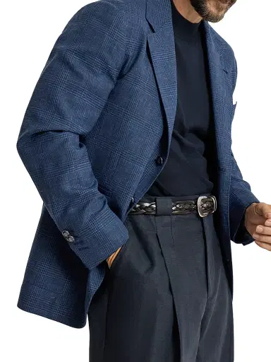Brunello Cucinelli Men's Prince of Wales Deconstructed Blazer with Patch Pockets and Metal Buttons - Denim | Thumbnail 3 Brunello Cucinelli Men's Prince of Wales Deconstructed Blazer with Patch Pockets and Metal Buttons - Denim | Thumbnail 3