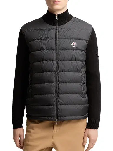 Moncler Men's Down-Filled Cardigan in Cotton - Black - Size XL | Thumbnail 2 Moncler Men's Down-Filled Cardigan in Cotton - Black - Size XL | Thumbnail 2