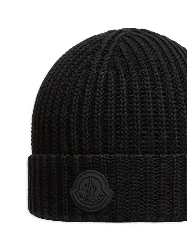 Moncler Men's Beanie Hat in Cotton - Black | Thumbnail 3 Moncler Men's Beanie Hat in Cotton - Black | Thumbnail 3