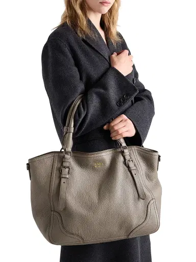 Prada Women's Large Leather Tote Bag - Grey | Thumbnail 2 Prada Women's Large Leather Tote Bag - Grey | Thumbnail 2