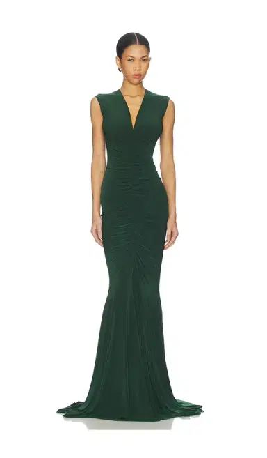 Norma Kamali x REVOLVE Sleeveless Deep V Neck Shirred Front Fishtail Gown | Thumbnail 1 Norma Kamali x REVOLVE Sleeveless Deep V Neck Shirred Front Fishtail Gown | Thumbnail 1