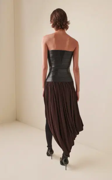 ALAÏA Leather Bustier Draped Midi Dress | Thumbnail 4 ALAÏA Leather Bustier Draped Midi Dress | Thumbnail 4