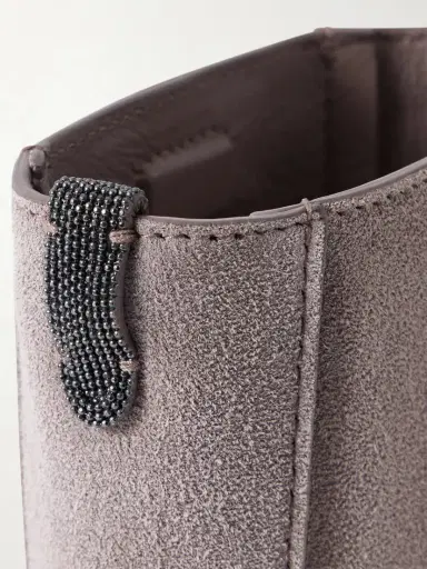 Brunello Cucinelli Embellished Leather-trimmed Suede Pouch | Thumbnail 5 Brunello Cucinelli Embellished Leather-trimmed Suede Pouch | Thumbnail 5
