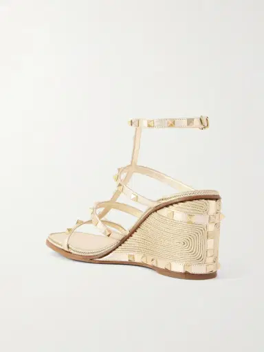 Valentino Garavani Rockstud Metallic Leather Espadrille Wedge Sandals | Thumbnail 3 Valentino Garavani Rockstud Metallic Leather Espadrille Wedge Sandals | Thumbnail 3