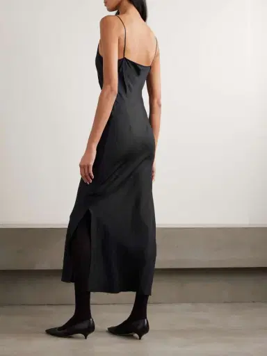 The Row Barina Lace-trimmed Silk-twill Midi Dress | Thumbnail 3 The Row Barina Lace-trimmed Silk-twill Midi Dress | Thumbnail 3