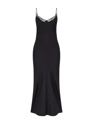 The Row Barina Lace-trimmed Silk-twill Midi Dress | Thumbnail 1 The Row Barina Lace-trimmed Silk-twill Midi Dress | Thumbnail 1