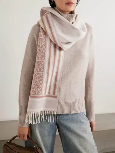 Loewe Fringed Wool And Cashmere-blend Jacquard Scarf | Thumbnail 2 Loewe Fringed Wool And Cashmere-blend Jacquard Scarf | Thumbnail 2