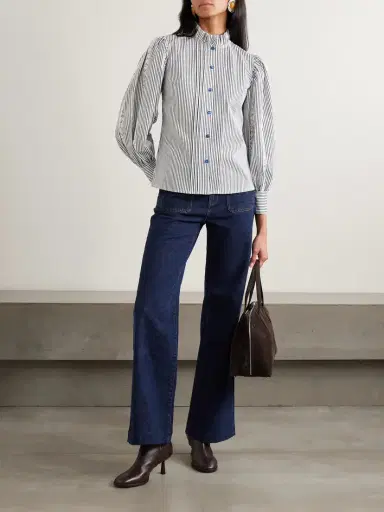 Loretta Caponi Anastasia Lace-trimmed Striped Cotton-blend Blouse | Thumbnail 2 Loretta Caponi Anastasia Lace-trimmed Striped Cotton-blend Blouse | Thumbnail 2