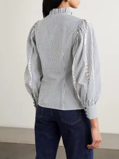 Loretta Caponi Anastasia Lace-trimmed Striped Cotton-blend Blouse | Thumbnail 3 Loretta Caponi Anastasia Lace-trimmed Striped Cotton-blend Blouse | Thumbnail 3