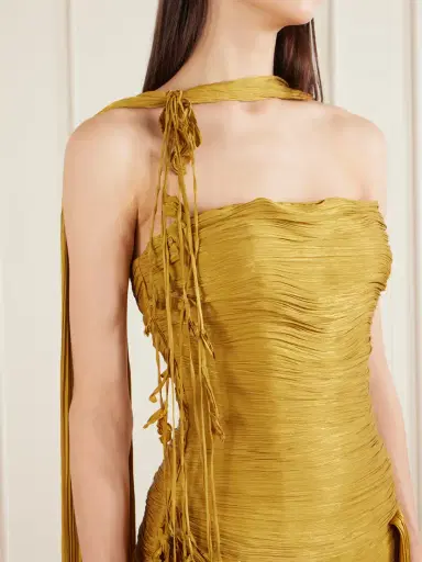 Marmar Halim Strapless Scarf-detailed Metallic Plissé-satin Gown | Thumbnail 4 Marmar Halim Strapless Scarf-detailed Metallic Plissé-satin Gown | Thumbnail 4