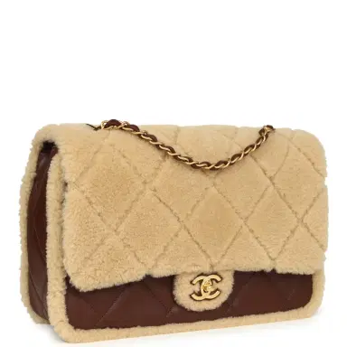 Chanel Chanel Large Shearling Flap Bag Dark Brown Lambskin and Beige Shearling Brushed Gold Hardware | Thumbnail 2 Chanel Chanel Large Shearling Flap Bag Dark Brown Lambskin and Beige Shearling Brushed Gold Hardware | Thumbnail 2