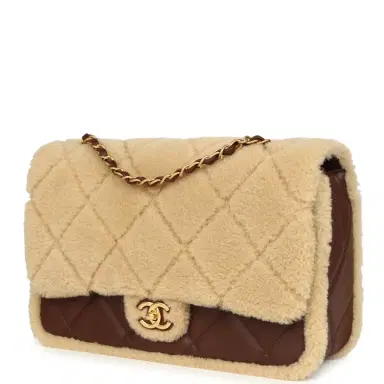 Chanel Chanel Large Shearling Flap Bag Dark Brown Lambskin and Beige Shearling Brushed Gold Hardware | Thumbnail 5 Chanel Chanel Large Shearling Flap Bag Dark Brown Lambskin and Beige Shearling Brushed Gold Hardware | Thumbnail 5