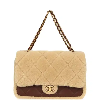 Chanel Chanel Large Shearling Flap Bag Dark Brown Lambskin and Beige Shearling Brushed Gold Hardware | Thumbnail 7 Chanel Chanel Large Shearling Flap Bag Dark Brown Lambskin and Beige Shearling Brushed Gold Hardware | Thumbnail 7