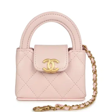 Chanel Chanel Nano Kelly Bag Charm Light Pink Shiny Lambskin Brushed Gold Hardware | Thumbnail 1 Chanel Chanel Nano Kelly Bag Charm Light Pink Shiny Lambskin Brushed Gold Hardware | Thumbnail 1