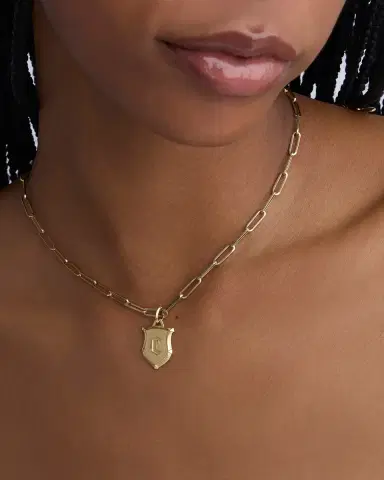 Jennifer Fisher Personalized Mini Classic Shield in 18K Yellow Gold | Thumbnail 1 Jennifer Fisher Personalized Mini Classic Shield in 18K Yellow Gold | Thumbnail 1