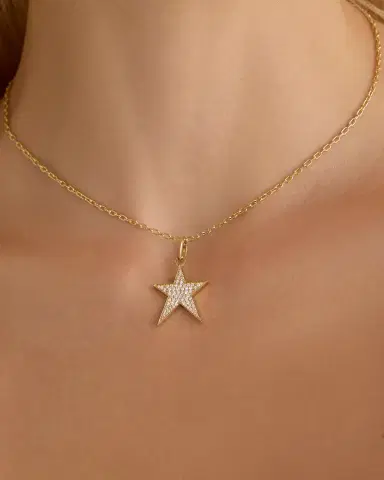 Jennifer Fisher Star Charm with Pavé White Diamonds in 18K Yellow Gold | Thumbnail 1 Jennifer Fisher Star Charm with Pavé White Diamonds in 18K Yellow Gold | Thumbnail 1