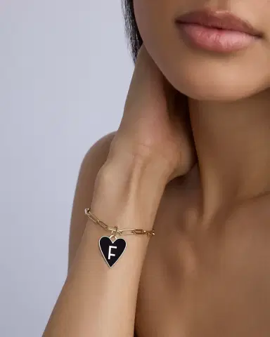Jennifer Fisher Large Gold Border Enamel Heart With Letter in 18K Yellow Gold | Thumbnail 1 Jennifer Fisher Large Gold Border Enamel Heart With Letter in 18K Yellow Gold | Thumbnail 1