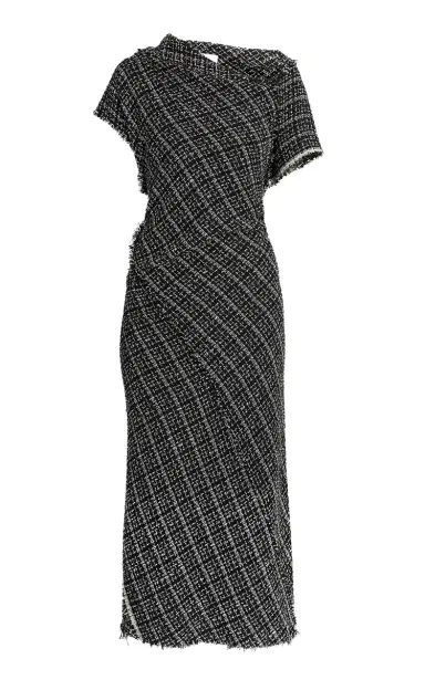 Erdem Asymmetric Tweed Wool Midi Dress | Thumbnail 1 Erdem Asymmetric Tweed Wool Midi Dress | Thumbnail 1