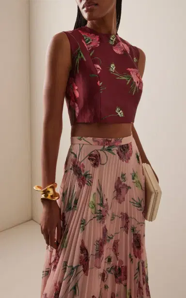 Erdem Floral Textured Satin Cropped Top | Thumbnail 2 Erdem Floral Textured Satin Cropped Top | Thumbnail 2