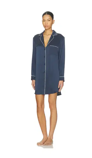 LUNYA Washable Silk Piped Sleep Shirt Dress | Thumbnail 2 LUNYA Washable Silk Piped Sleep Shirt Dress | Thumbnail 2