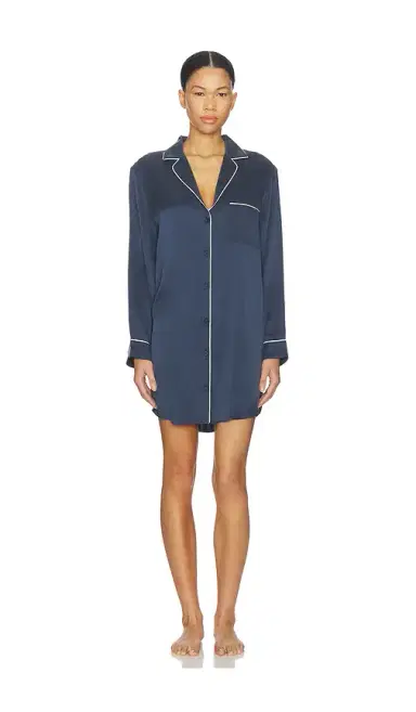 LUNYA Washable Silk Piped Sleep Shirt Dress | Thumbnail 1 LUNYA Washable Silk Piped Sleep Shirt Dress | Thumbnail 1
