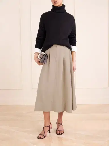 Brunello Cucinelli Embellished Pleated Twill Midi Skirt | Thumbnail 2 Brunello Cucinelli Embellished Pleated Twill Midi Skirt | Thumbnail 2
