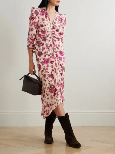 Isabel Marant Albini Gathered Printed Silk-blend Midi Dress | Thumbnail 2 Isabel Marant Albini Gathered Printed Silk-blend Midi Dress | Thumbnail 2