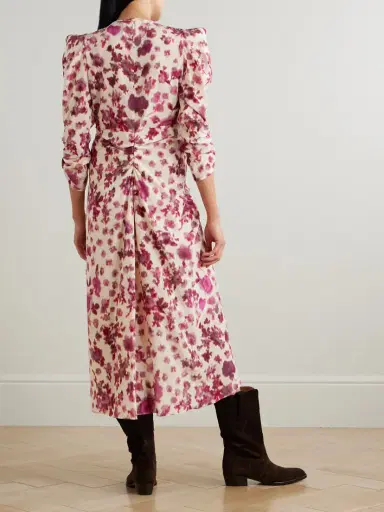 Isabel Marant Albini Gathered Printed Silk-blend Midi Dress | Thumbnail 3 Isabel Marant Albini Gathered Printed Silk-blend Midi Dress | Thumbnail 3