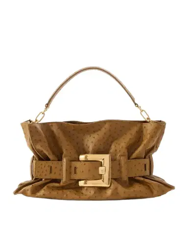 Balmain Anthem Buckled Ostrich-effect Leather Shoulder Bag | Thumbnail 1 Balmain Anthem Buckled Ostrich-effect Leather Shoulder Bag | Thumbnail 1