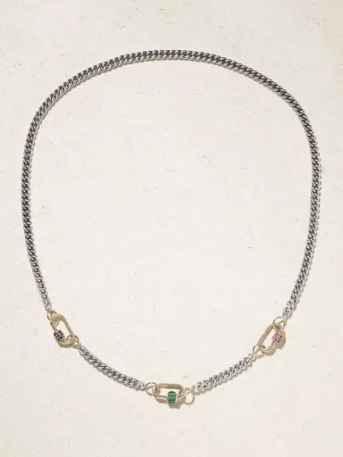 Marla Aaron Babylock Sterling Silver And 14-karat Gold, Emerald And Sapphire Necklace | Thumbnail 4 Marla Aaron Babylock Sterling Silver And 14-karat Gold, Emerald And Sapphire Necklace | Thumbnail 4