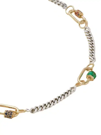 Marla Aaron Babylock Sterling Silver And 14-karat Gold, Emerald And Sapphire Necklace | Thumbnail 1 Marla Aaron Babylock Sterling Silver And 14-karat Gold, Emerald And Sapphire Necklace | Thumbnail 1