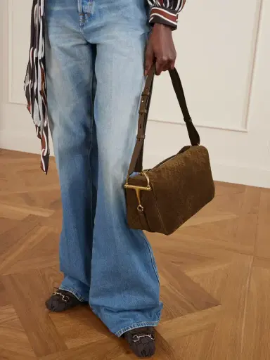 Gucci Horsebit 1955 Leather-trimmed Debossed Suede Shoulder Bag | Thumbnail 3 Gucci Horsebit 1955 Leather-trimmed Debossed Suede Shoulder Bag | Thumbnail 3