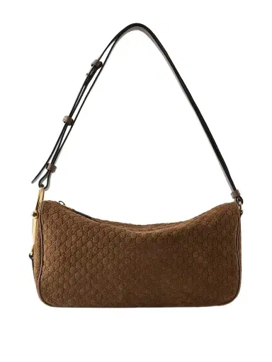 Gucci Horsebit 1955 Leather-trimmed Debossed Suede Shoulder Bag | Thumbnail 1 Gucci Horsebit 1955 Leather-trimmed Debossed Suede Shoulder Bag | Thumbnail 1