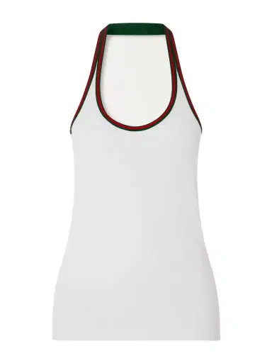Gucci Striped Ribbed Cotton-blend Jersey Halterneck Tank | Thumbnail 1 Gucci Striped Ribbed Cotton-blend Jersey Halterneck Tank | Thumbnail 1
