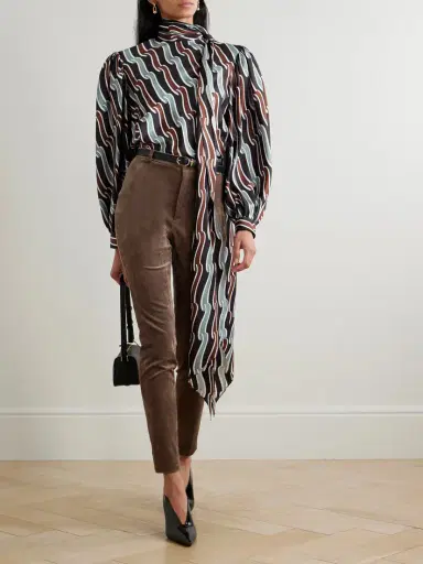Gucci Tie-detailed Gathered Printed Silk-jacquard Blouse | Thumbnail 2 Gucci Tie-detailed Gathered Printed Silk-jacquard Blouse | Thumbnail 2