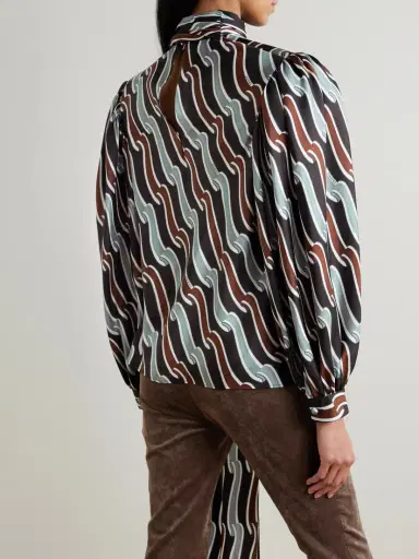 Gucci Tie-detailed Gathered Printed Silk-jacquard Blouse | Thumbnail 4 Gucci Tie-detailed Gathered Printed Silk-jacquard Blouse | Thumbnail 4